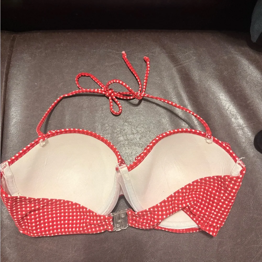 👙🔥 Choice by Blue Wave Red Gingham Bikini Top 36C Underwire Halter Swim